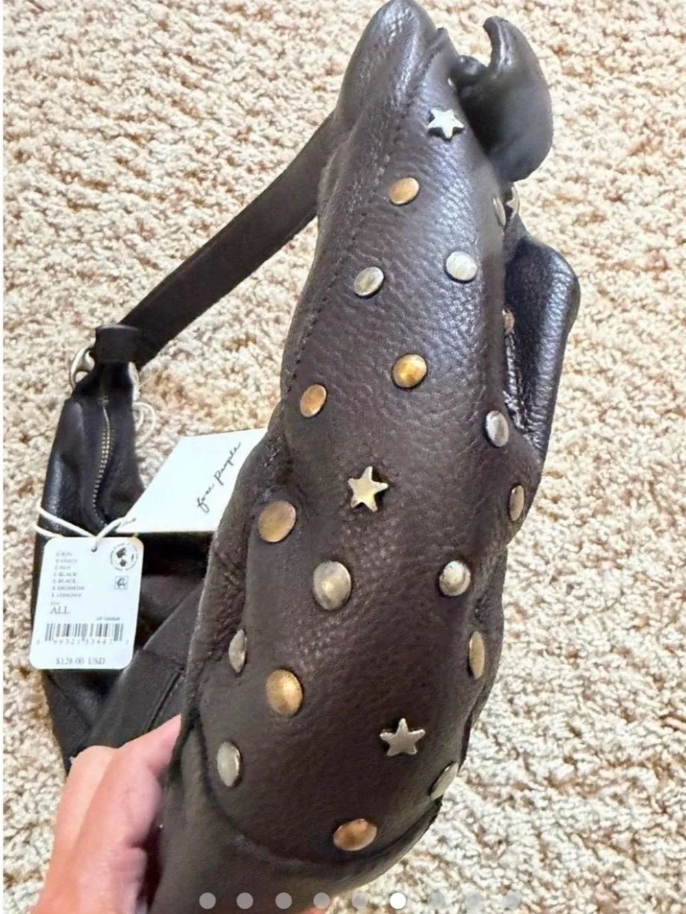 NWT new free people stellar leather shoulder bag black star studs silver gold